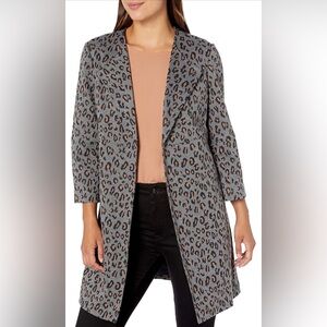 Nine West 3/4 Sleeve Lapel Collar Animal Knit Open Front Duster Leopard Cheetah
